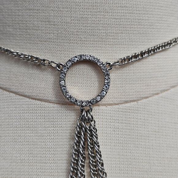 Choker Necklace Multi Chain Draped Silvertone Clear Rhinestones Whimsygoth - Picture 5 of 7